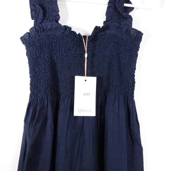 New Quince Women’s Deep Navy Organic Cotton Poplin Smocked Midi Dress XS 4042-80 - Picture 3 of 9